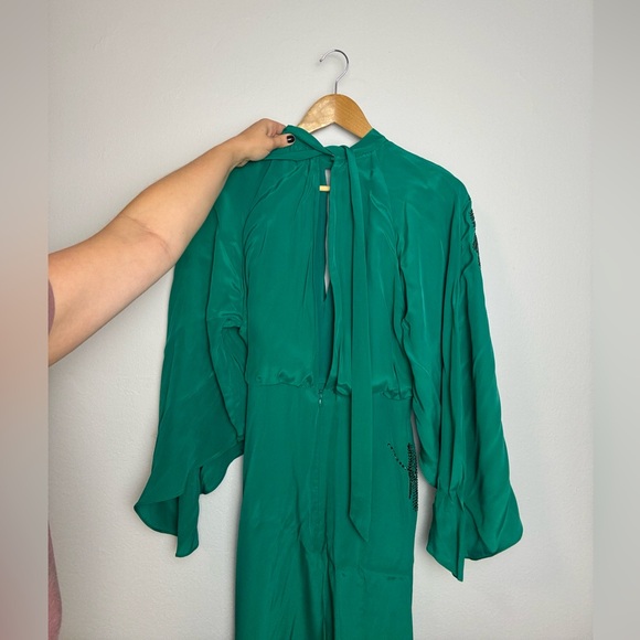 Zara long-sleeve emerald green dress with black beaded embellishments - Picture 2 of 9